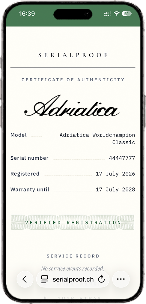 SerialProof digital certificate for a luxury watch maison